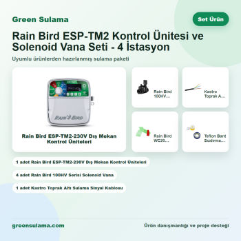 Rain Bird ESP-TM2 Kontrol Ünitesi ve Solenoid Vana Seti - 4 İstasyon - Rain Bird ESP-TM2 kontrol ünitesi ve solenoid vana seti