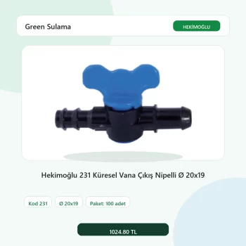 Hekimoğlu 231 Küresel Vana Çıkış Nipelli Ø 20x19 - 100 Adet Paket gerçek katalog ürün görseli