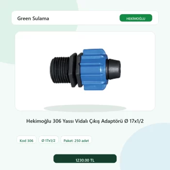 Hekimoğlu 306 Yassı Vidalı Çıkış Adaptörü Ø 17x1/2 - 250 Adet Paket gerçek katalog ürün görseli