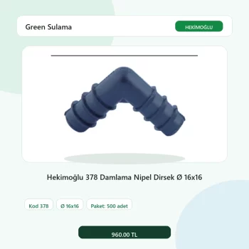 Hekimoğlu 378 Damlama Nipel Dirsek Ø 16x16 - 500 Adet Paket gerçek katalog ürün görseli