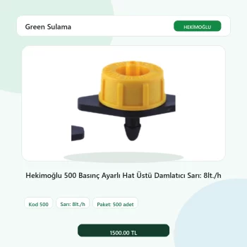 Hekimoğlu 500 Basınç Ayarlı Hat Üstü Damlatıcı Sarı: 8lt./h - 500 Adet Paket gerçek katalog ürün görseli
