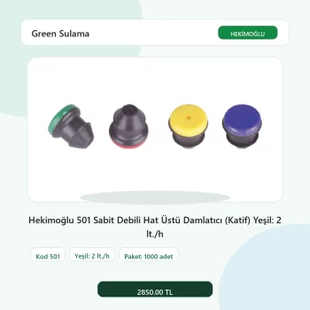 Hekimoğlu 501 Sabit Debili Hat Üstü Damlatıcı (Katif) Yeşil: 2 lt./h - 1000 Adet Paket gerçek katalog ürün görseli