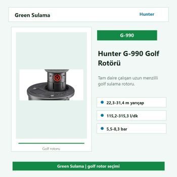 Hunter G-990 tam daire uzun menzilli golf rotoru
