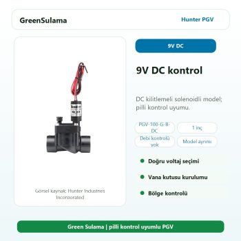 Hunter PGV-100-G-B-DC pilli kontrol uyumlu solenoid vana