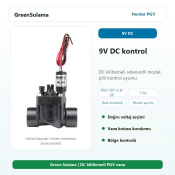 Hunter PGV-101-G-B-DC debi kontrolü pilli kontrol uyumlu vana
