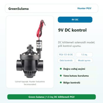 Hunter PGV-151-B-DC pilli kontrol uyumlu 1.5 inç vana