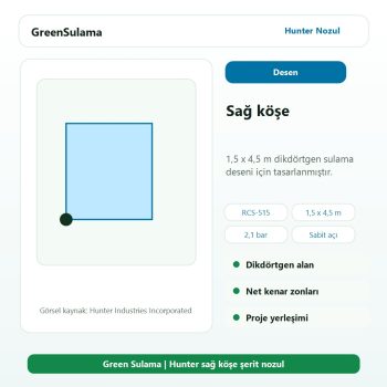 Hunter RCS-515 sağ köşe şerit nozul şerit sulama deseni