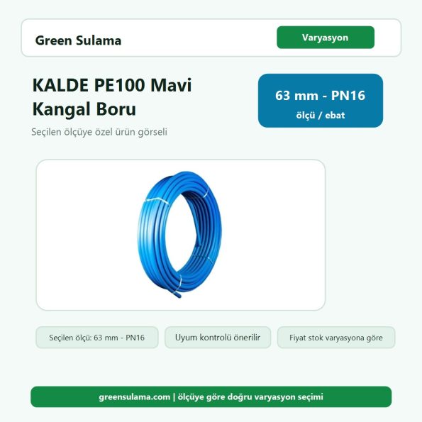 KALDE PE100 Mavi Kangal Boru 63 mm - PN16 çap ebat varyasyon görseli