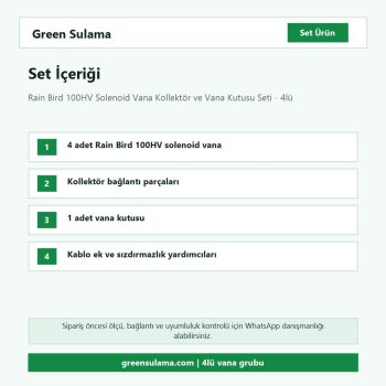 Rain Bird 100HV solenoid vana kollektör seti set içeriği ve parça listesi