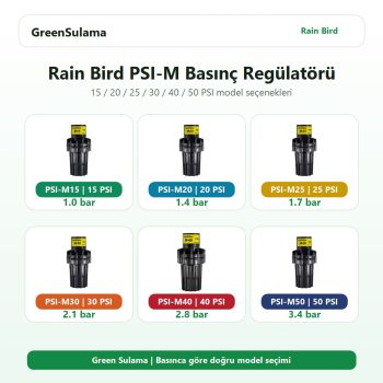 Rain Bird PSI-M basınç regülatörü 15 20 25 30 40 50 PSI model seçenekleri